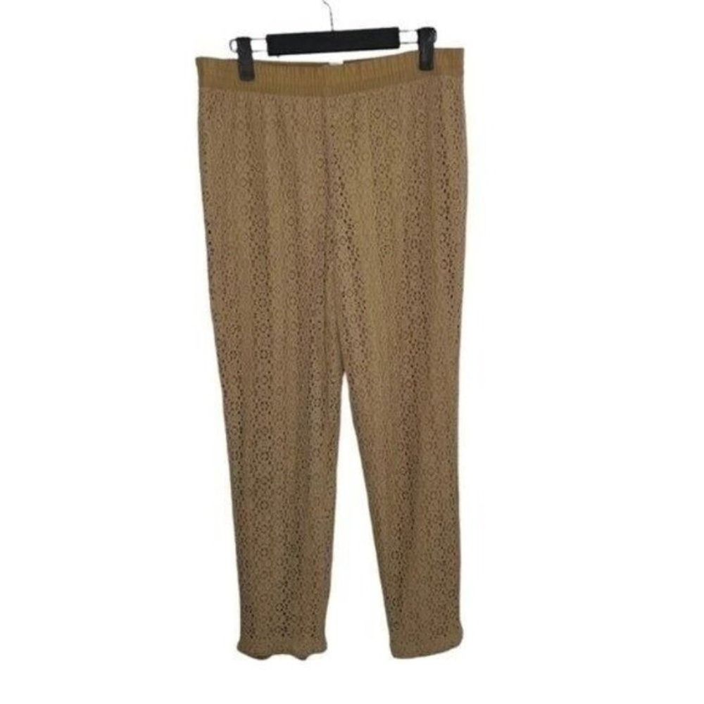 Chicos Tan Floral Lace Ankle Pants Elastic Waist Straight Leg Size 0 XS S